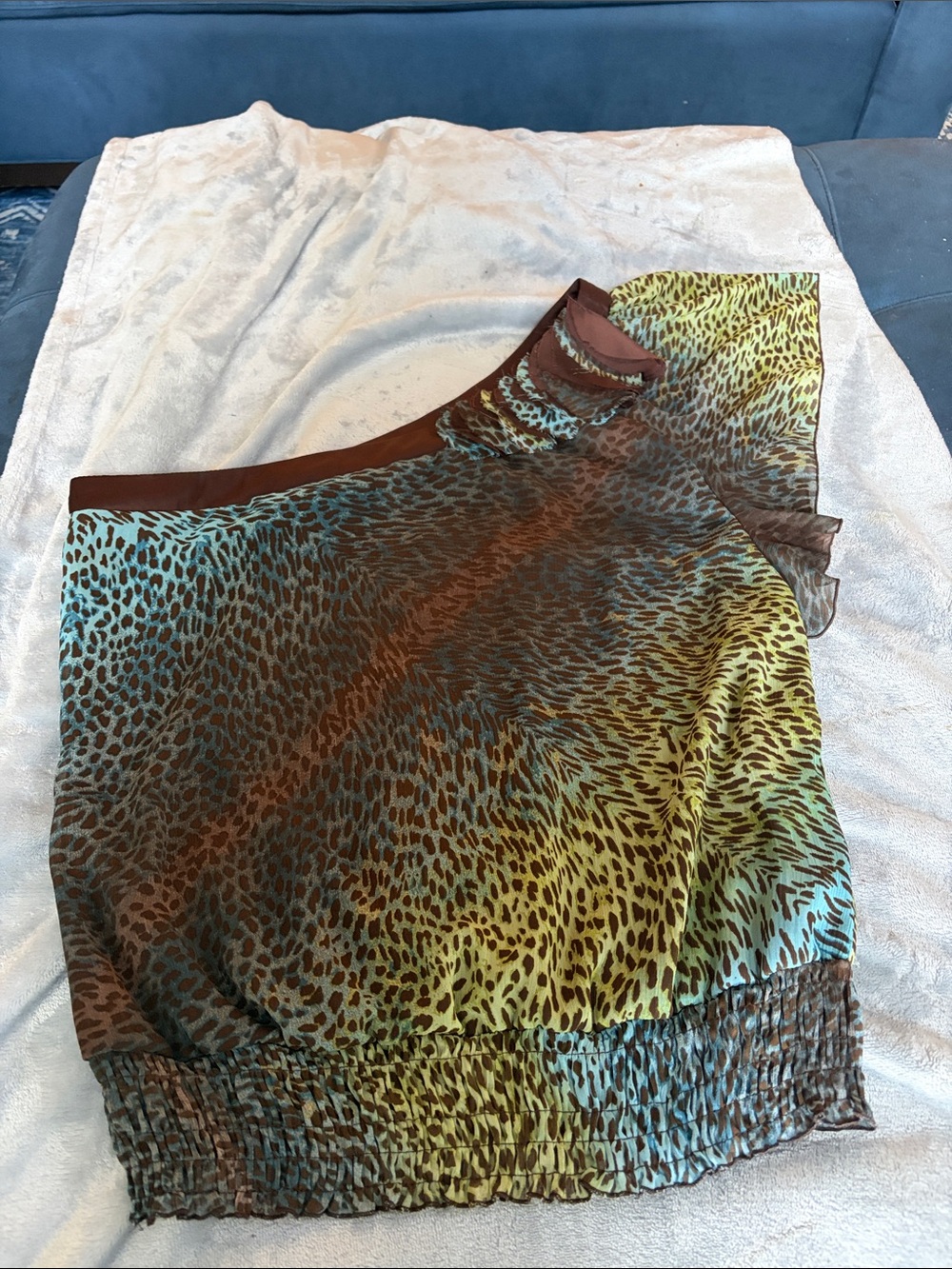 Soulmates Brown and Green One-Shoulder Animal Print Blouse